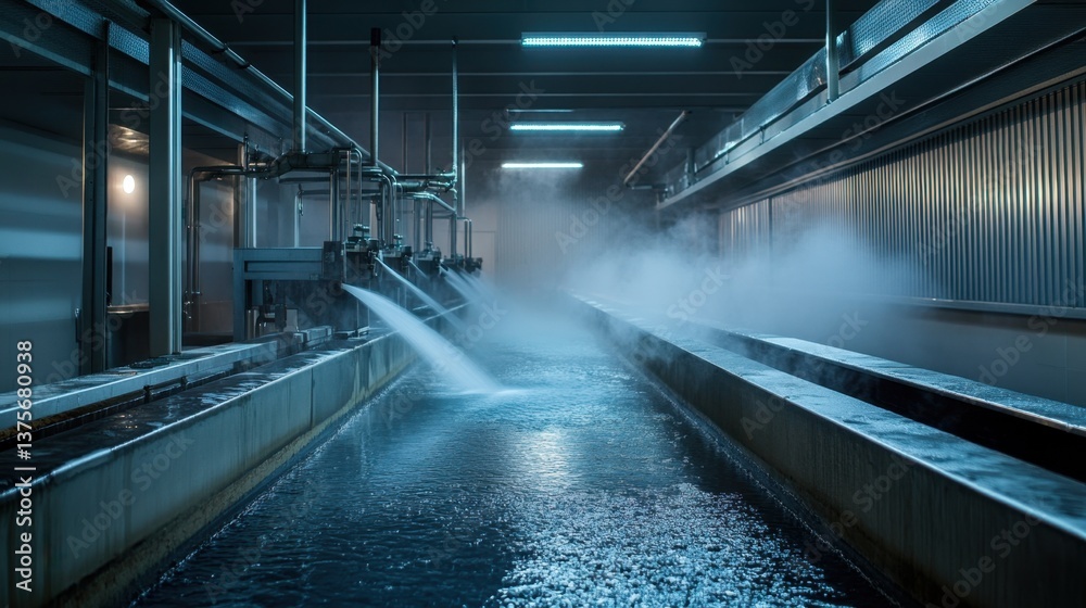 Fototapeta premium Deep tank cleaning operation with pressurized water systems breaking through layers of dirt.