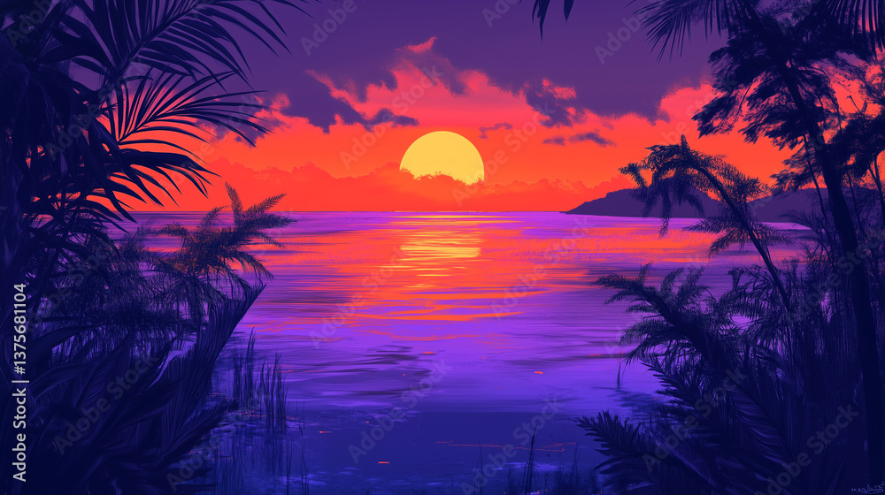 Obraz premium Sunset over the beautiful ocean 