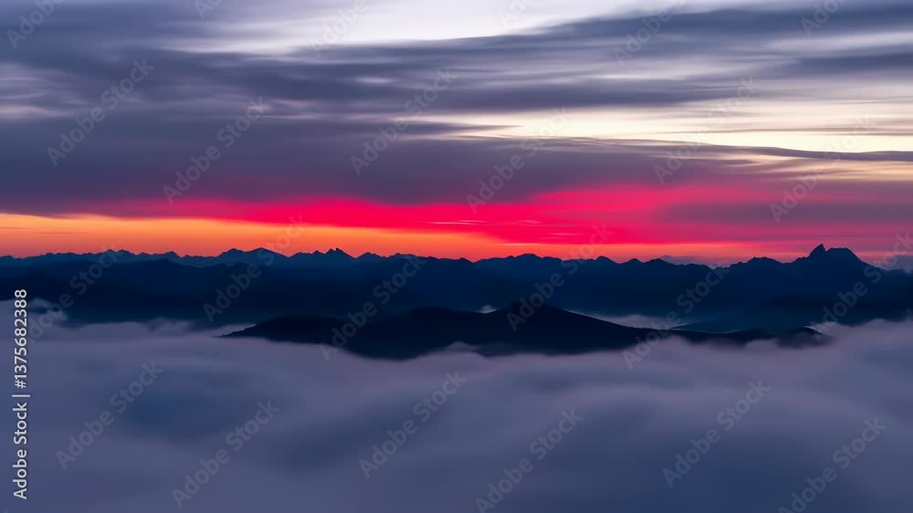 A mountain range with a pink and orange sky in the background A mountain range with a pink and orange sky in the background
