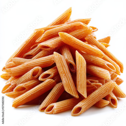pile of penne pasta isolated on a white background clipping path 