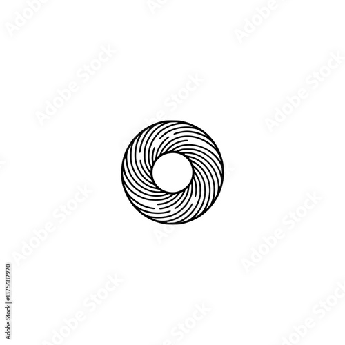 Abstract Donut Shape: Minimalist Black Lines on Cream Background