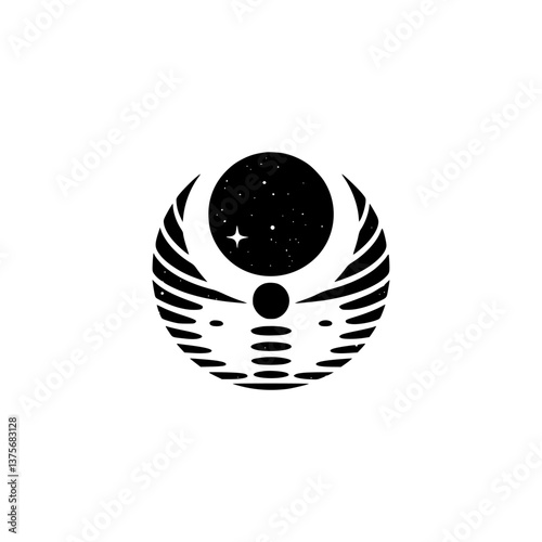 Celestial Winged Emblem: Stars and Abstract Silhouette on White