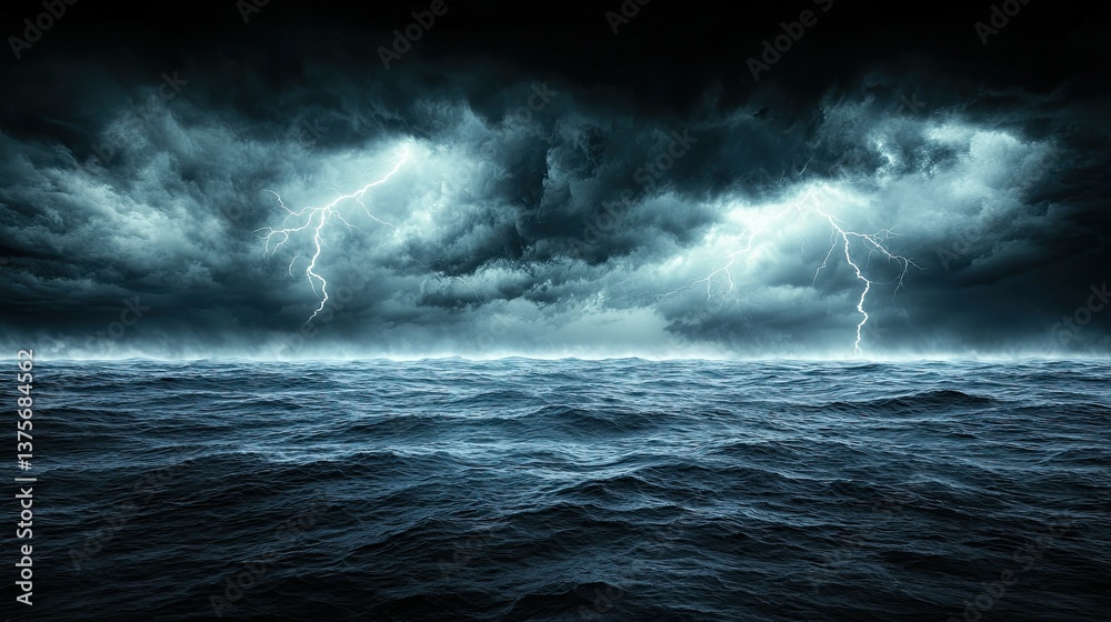 Fototapeta premium Ocean Storm: Dramatic Lightning Strikes over Dark Waters