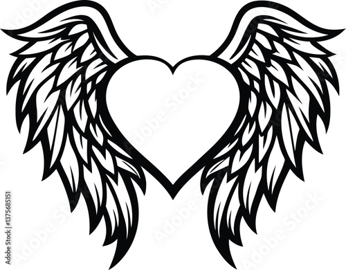Wallpaper Mural Heart with angel wings premium vector illustration, heart with angel wings silhouette and line art vector design Torontodigital.ca