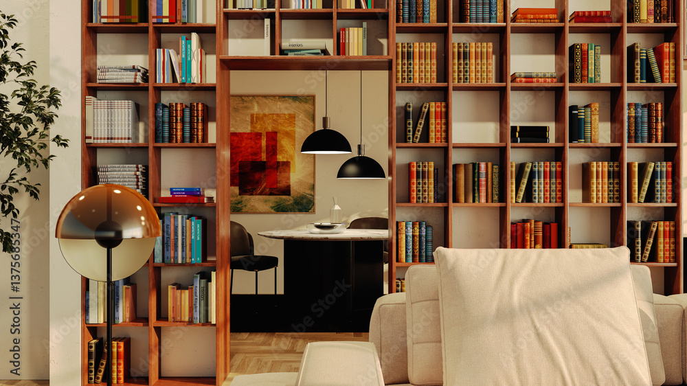 Fototapeta premium Large luxury modern bright interiors Living room mockup illustration 3D rendering image