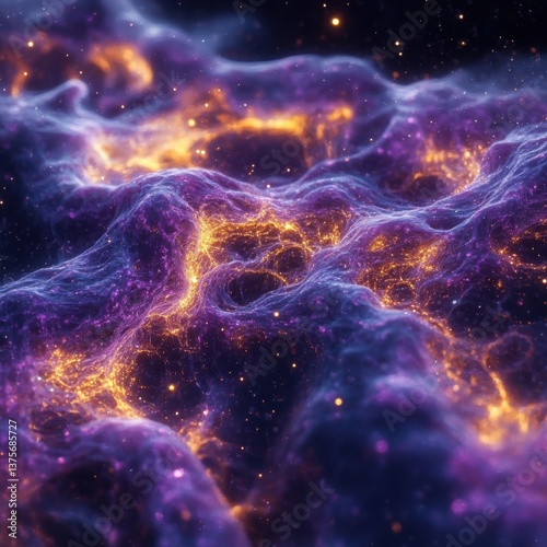 Vibrant Cosmic Abstract with Orange and Purple Color Palette