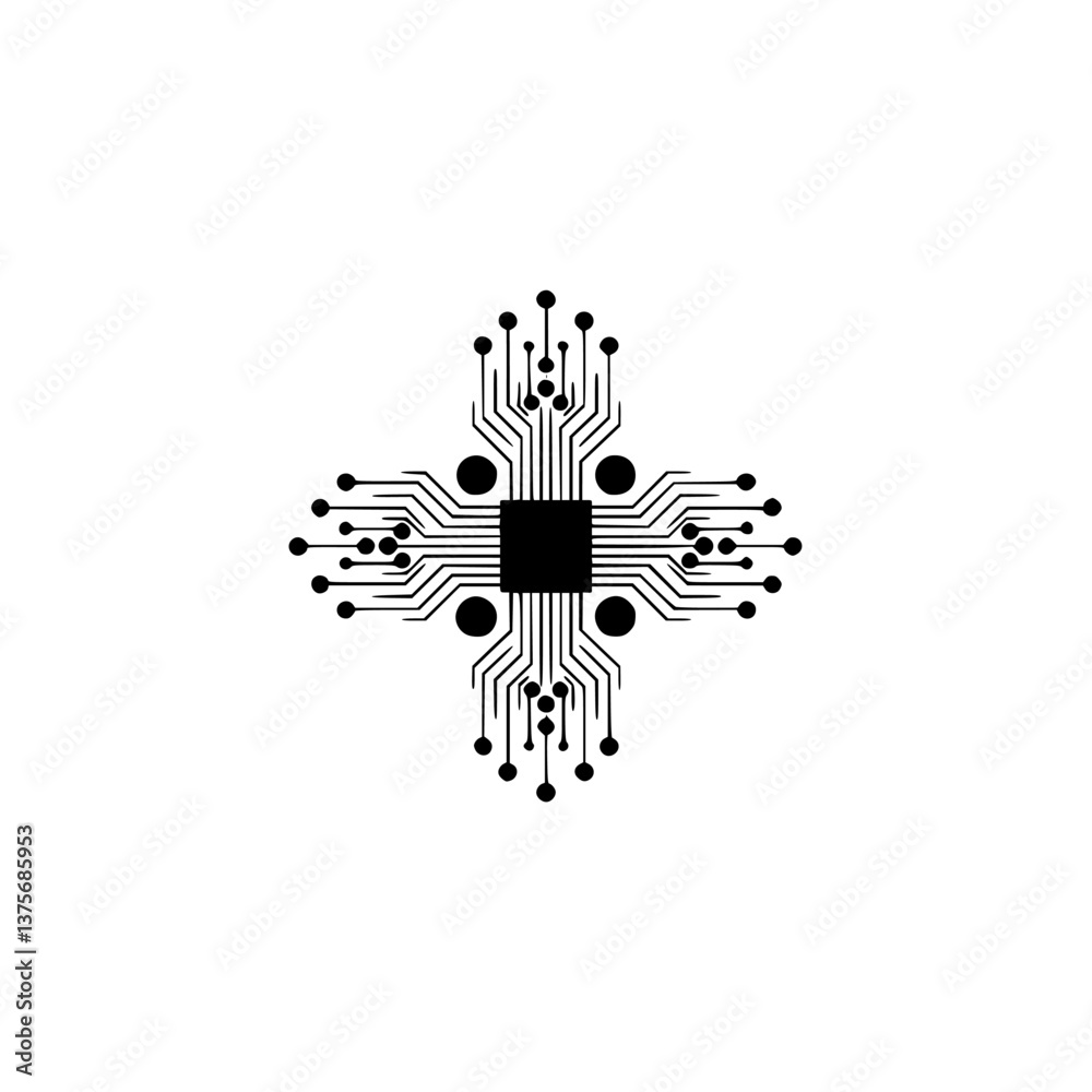 Fototapeta premium Minimalist Circuit Board Design with Shadow, Grey on White Background