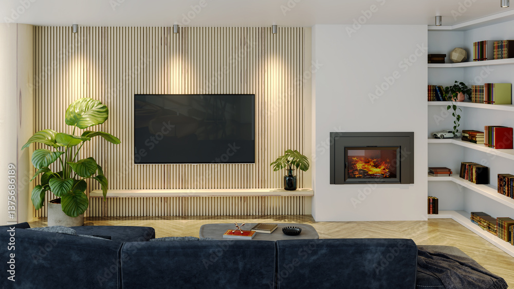 Fototapeta premium Large luxury modern bright interiors Living room mockup illustration 3D rendering image