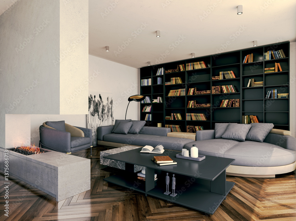 Fototapeta premium Large luxury modern bright interiors Living room mockup illustration 3D rendering image