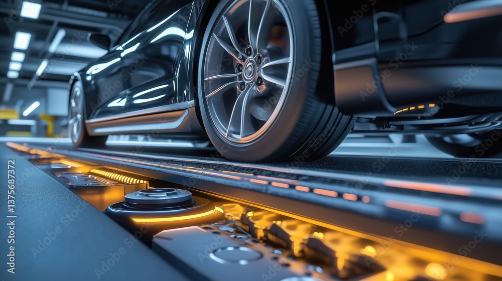 Fototapeta premium Road with wireless charging for electric cars