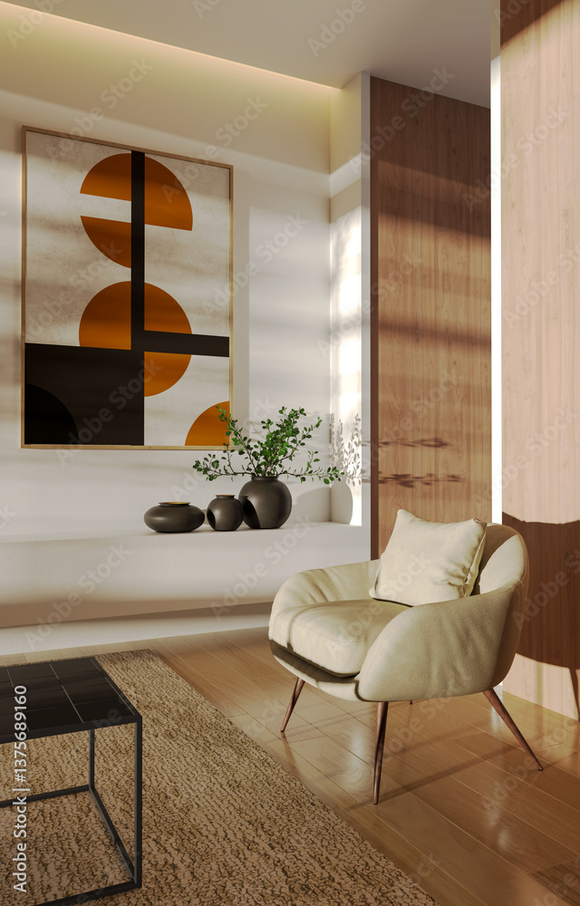 Fototapeta premium Large luxury modern bright interiors Living room mockup illustration 3D rendering image