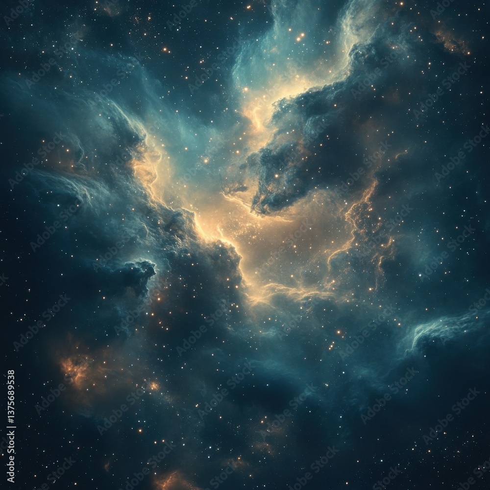 Obraz premium Cosmic Nebula with Colorful Gas Clouds and Stars in Deep Space