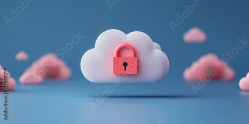 Cyber security Awareness surveillance training concept. Cloud with a padlock symbolizing cybersecurity and data protection.