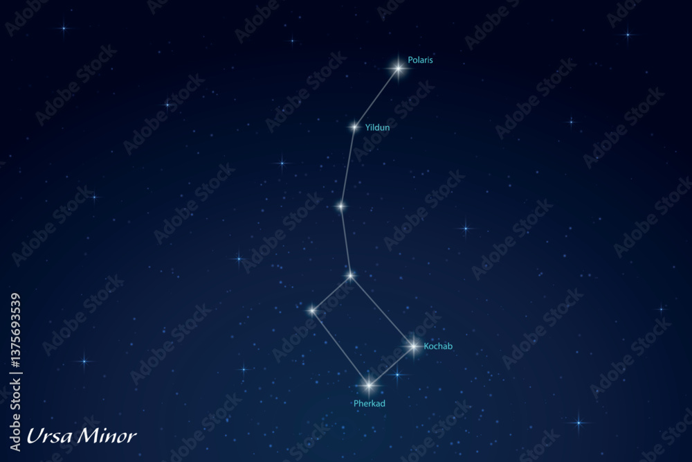 Ursa Minor Constellation with Star Names in Night Sky