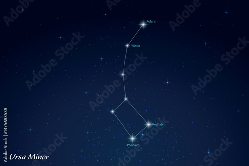 Obraz na płótnie Ursa Minor Constellation with Star Names in Night Sky w salonie