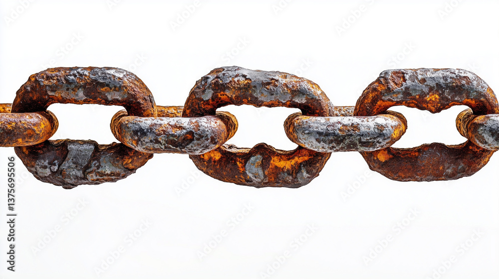 Fototapeta premium Close up of seamless old rusty chain isolated on white background