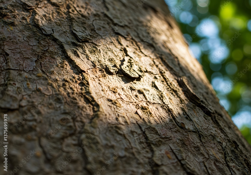 Detailed Close-up of Tree Bark Texture with Sunlight and Bokeh, Nature Photography. Detailed Close-up of Tree Bark Texture with Sunlight and Bokeh, Nature Photography.
