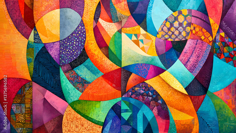 Fototapeta premium abstract painting, geometric patterns, vibrant composition, modern art