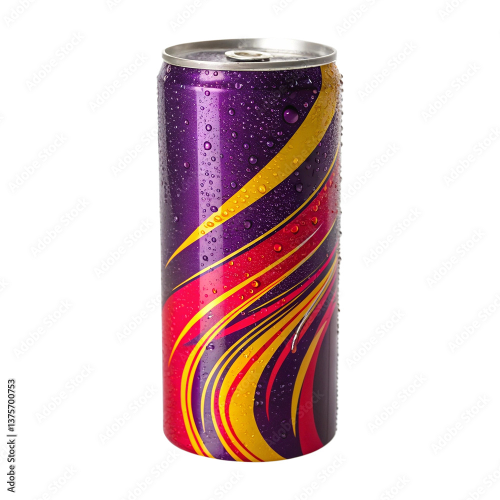 Fototapeta premium Refreshing purple energy drink can with vibrant design.