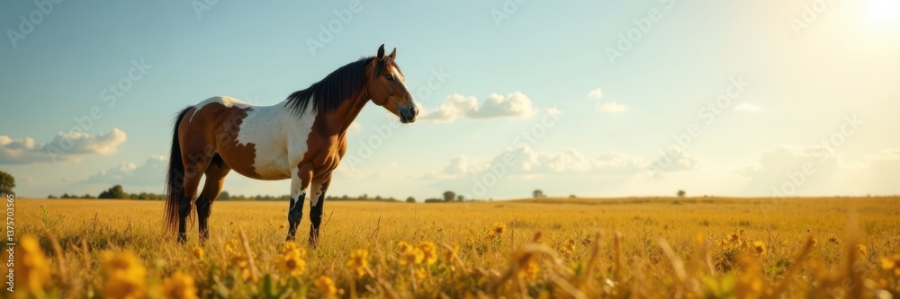 Horse standing alone in the field, horse, field Horse standing alone in the field, horse, field