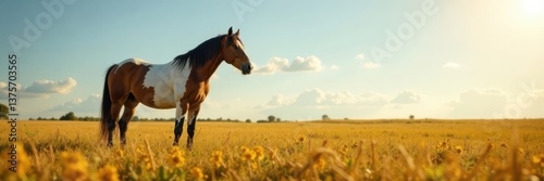 Horse standing alone in the field, horse, field