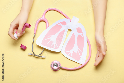 Female hands with asthma in...