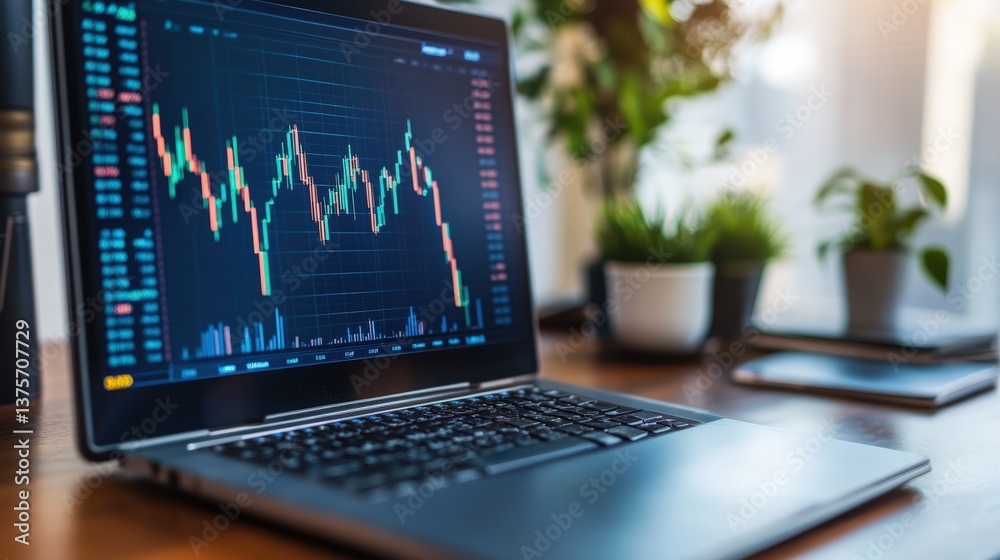 A laptop displaying a financial chart on the screen highlighting investment behavior patterns in modern finance A laptop displaying a financial chart on the screen highlighting investment behavior patterns in modern finance