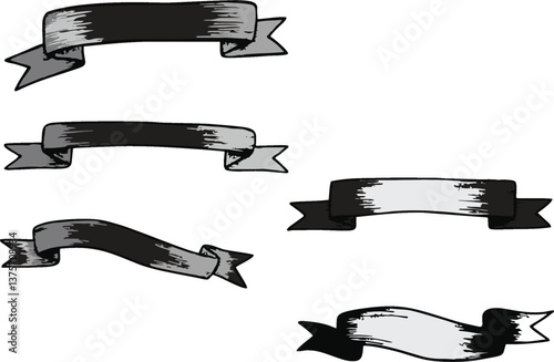 Hand drawn  banners, ribbons, and flag design elements. Marketing and business promotion banners for social media and web. Price, quality tag icons in editable vector format. EPS 10.
