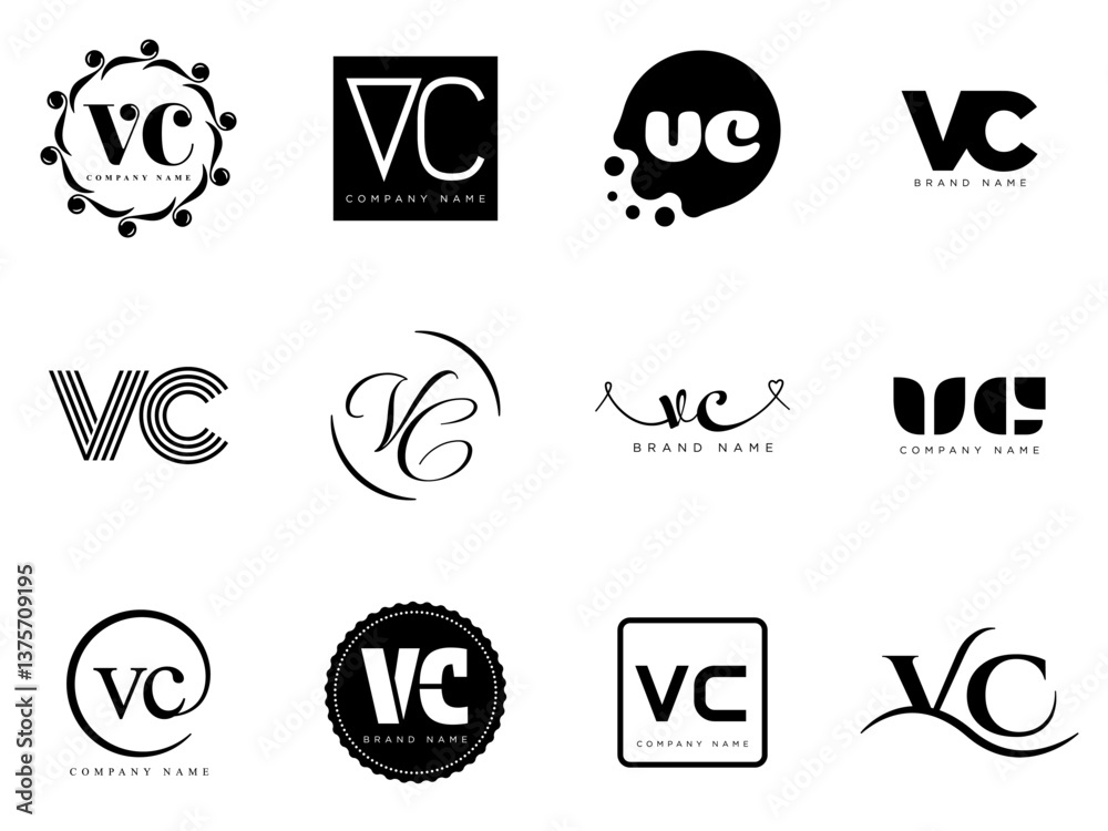 VC logo company template. Letter v and c logotype. Set different classic serif lettering and modern bold text with design elements. Initial font typography. VC logo company template. Letter v and c logotype. Set different classic serif lettering and modern bold text with design elements. Initial font typography.