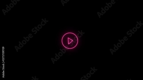 glowing neon play button animation icon video audio music play button animated on black background