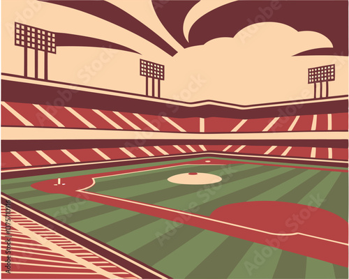 Empty baseball field ready for the game with nobody in the stands.