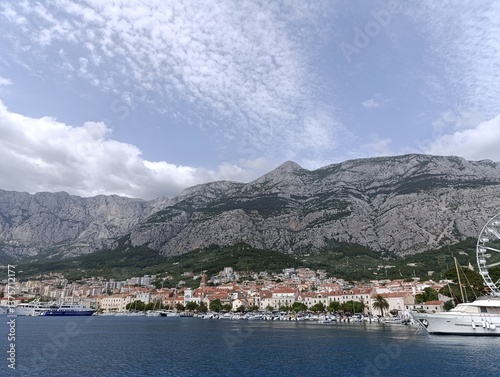 beautiful view of Makarska town and the mountain Biokovo