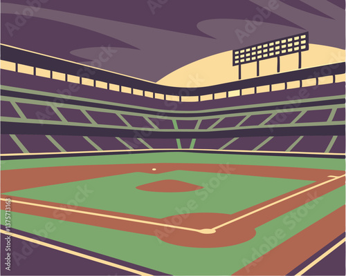 Empty baseball field ready for the game with nobody in the stands.