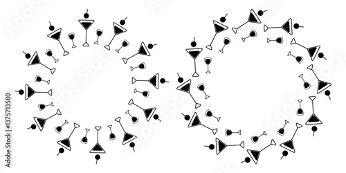 Triangular Cocktail and Shot glasses Circular Frame border Minimalistic Copy space Template Set 2