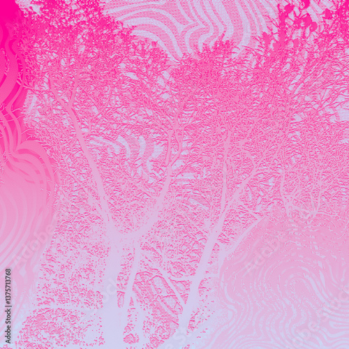 fuschia pink grainy gradient texture with trees, abstract floral background