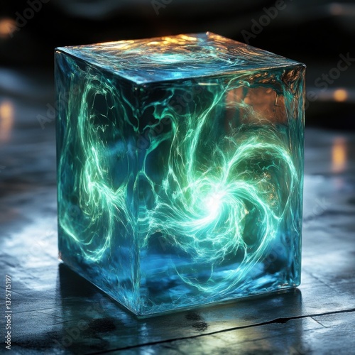 Magical Energy Cube with Bright Swirls of Light and Colorful Glow