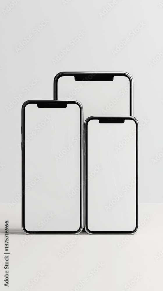 Three mobile phones of varying sizes displayed on a clean, light background. Three mobile phones of varying sizes displayed on a clean, light background.