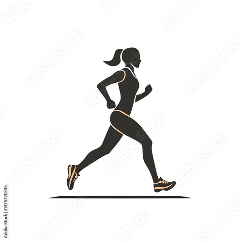 simple silhouette illustration of woman running in black on a white background