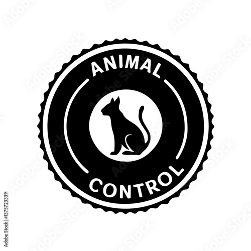 round animal control stamp with the inscription and silhouette of a cat in the center. Vector minimalistic monochrome monochrome stamp sketch with text