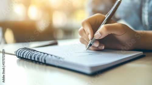 A person sketches a design in a notebook, focusing intently on their work. Sunlight streams in, creating a warm atmosphere that enhances creativity and inspiration.