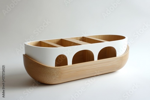 Bath Caddy - Wooden Object in Bright White Bathroom Setting