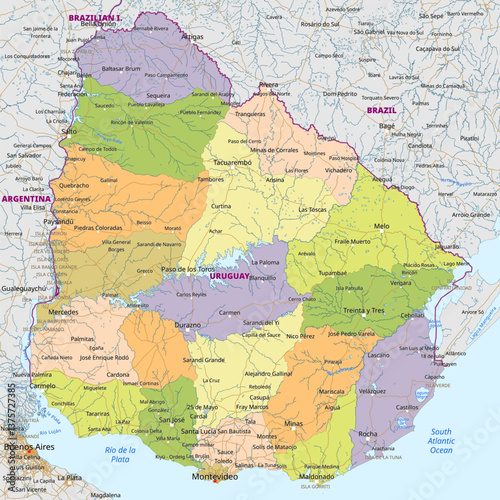 Detailed political map of Uruguay