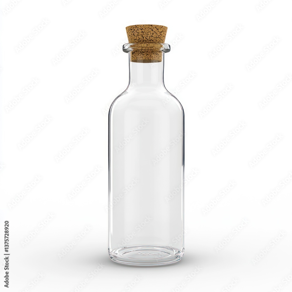 Empty Glass Bottle with Cork Stopper on White Background Studio Shot Empty Glass Bottle with Cork Stopper on White Background Studio Shot