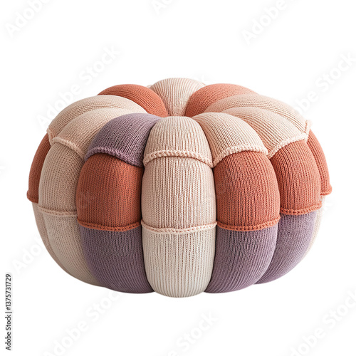 Round Knitted Pouf Ottoman in Pastel Colors PNG Image