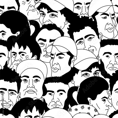 Crowd of people creating seamless pattern with diverse faces