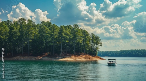 Fototapeta Naklejka Na Ścianę i Meble -  Boating on Lake Hartwell: Relaxing Vacation in South Carolina and Georgia