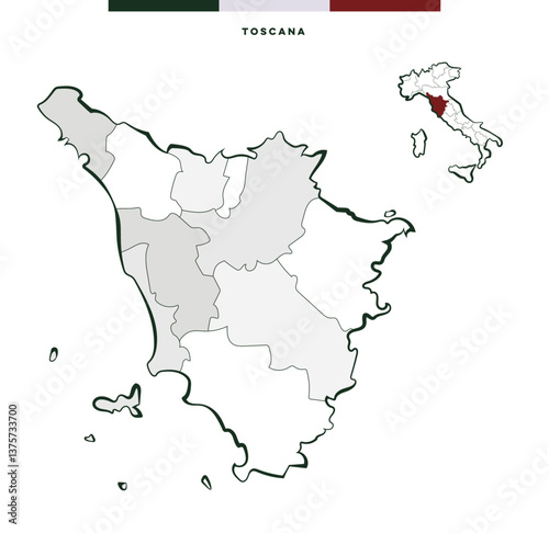 Regione Toscana in Italia - mappa vettoriale