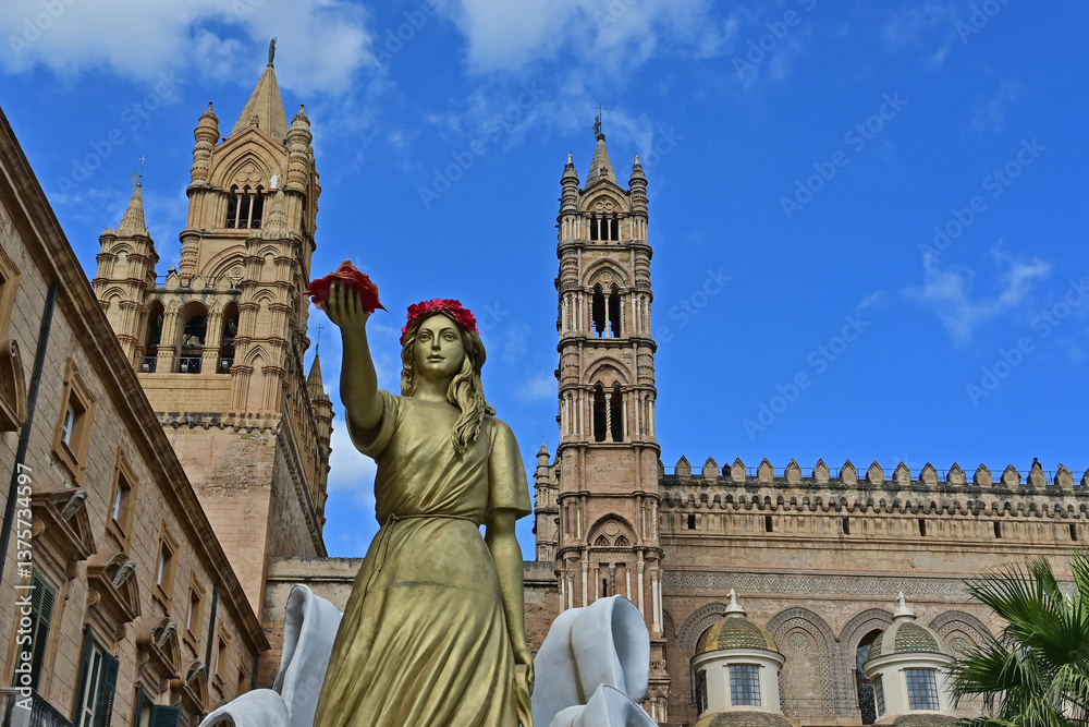 Palermo, la cattedrale e la statua di Santa Rosalia - Sicilia