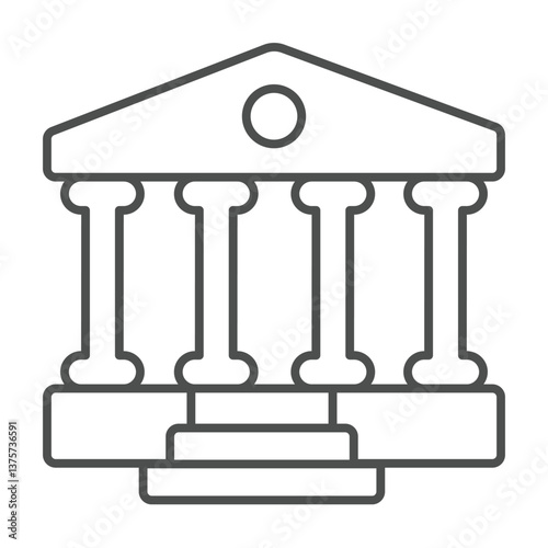 Court house thin line icon, law and order concept. Vector graphics. Bank building with roman columns and stairs sign on white background, outline style icon for mobile or web design.