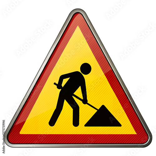 Construction Zone Sign: A bold, eye-catching sign warns of a construction zone. This graphic illustration conveys a message of caution, highlighting the activity of a worker